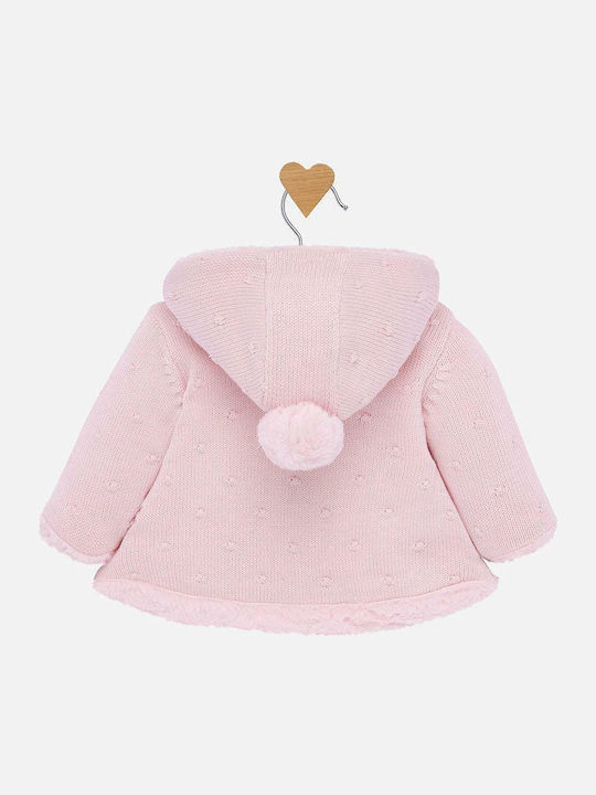 Mayoral Girls Knitted Hooded Cardigan with Buttons Pink