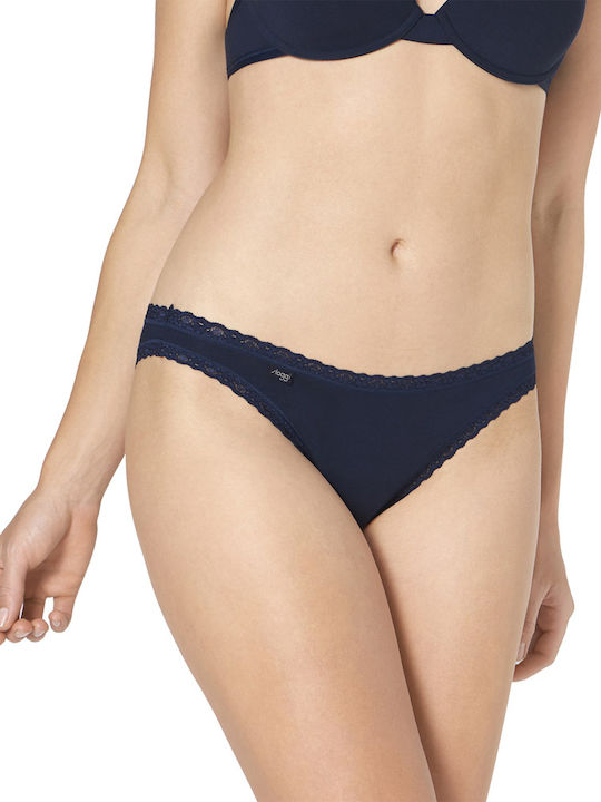 24/7 Weekend Tanga Βαμβακερά Women's Slip 3Pack with Lace Blue/Yellow