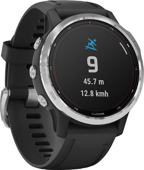 Garmin Fenix 6S Solar Stainless Steel 42mm Αδιάβροχο Smartwatch με Παλμογράφο (Silver with Black Band)