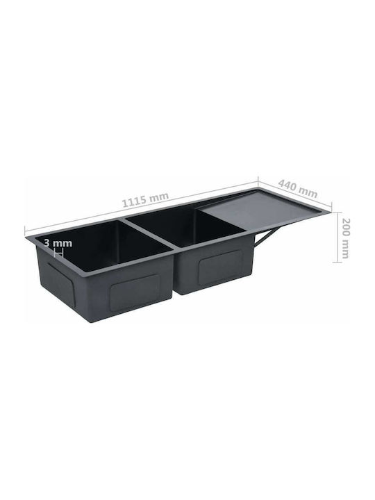 vidaXL Drop-In Sink Inox Brushed W111.5xD44cm Black