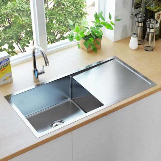vidaXL Drop-In Sink Left Inox Brushed W87xD44cm Silver