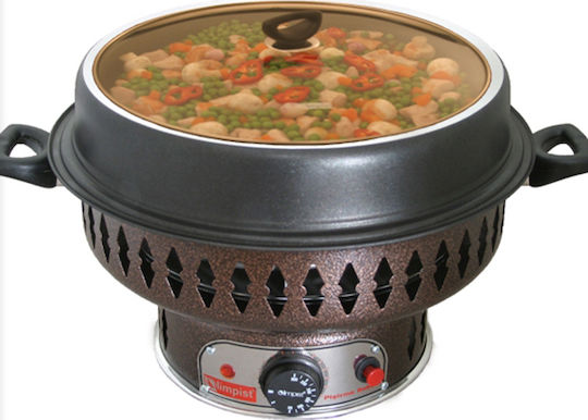 Olimpist Cooking Robot Set Tabletop Electric Grill Smooth Plate 2000W with Lid and Adjustable Thermostat 40cmx40cmcm