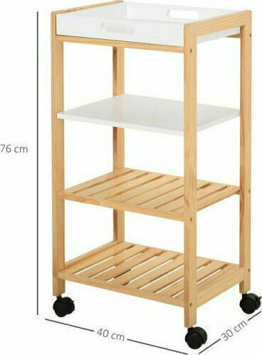 HomCom Τρόλεϊ Κουζίνας Ξύλινο 4 Θέσεων Καφέ 40x30x76cm