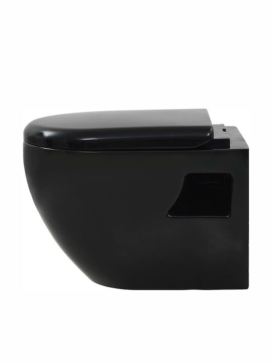 vidaXL Wandhängende Toilette mit Spülung mit Deckel Sanftes Schließen Schwarz