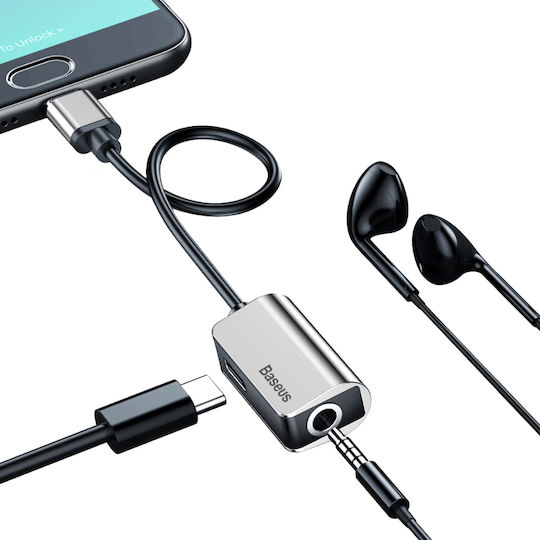 Baseus L40 Μετατροπέας USB-C male σε 3.5mm / USB-C female Ασημί 1τμχ