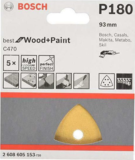 Bosch Delta Sanding Sheet K180 with Holes 93x93mm Set 5pcs