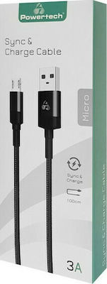Powertech eco round Împletit USB 2.0 spre micro USB Cablu Negru 1m (PTR-0080) 1buc