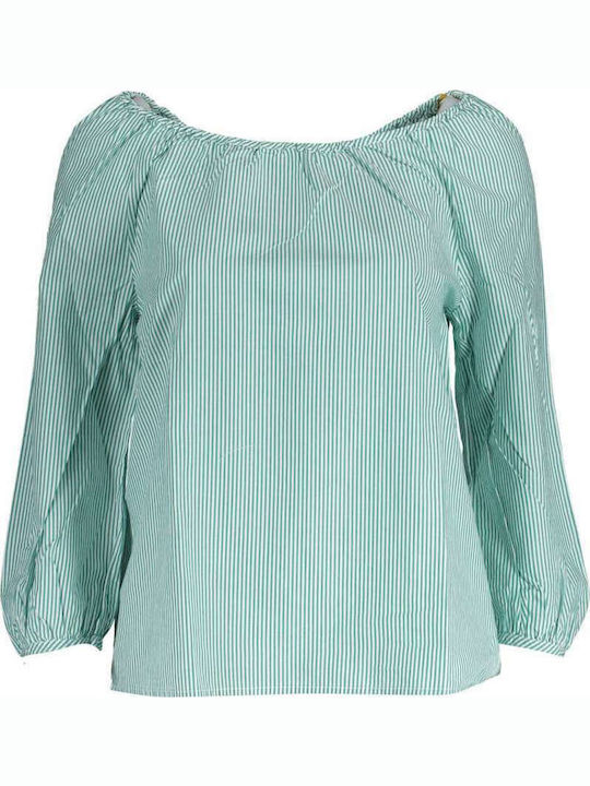 Gant Women's Summer Blouse Cotton Off-Shoulder Long Sleeve Green