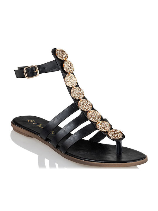 Envie Shoes Women's Flat Sandals with Strap in Black Color