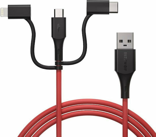 BlitzWolf BW-MT4 Редовна USB към Lightning / Type-C / micro USB Кабел 3Спецификация Червен 0.91м