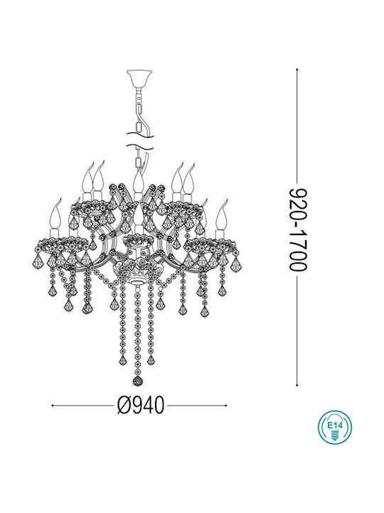 Ideal Lux Napoleon SP18 Chandelier Candlestick 18xE14 Gold 167411