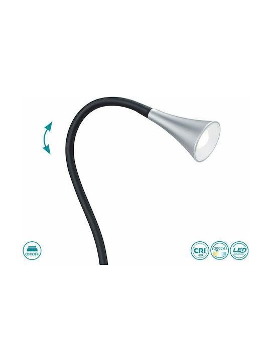 Trio Lighting Viper LED Lumină de Birou cu Braț Flexibil Înălțime: 35cm și Clește în Culoarea Argintiu