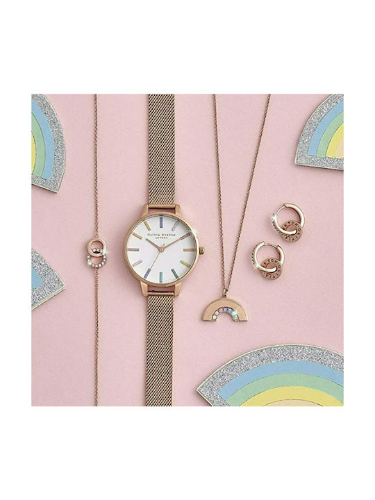 Olivia Burton Rainbow Γυναικείο Ρολόι Μπαταρίας με Ροζ Χρυσό Μεταλλικό Μπρασελέ