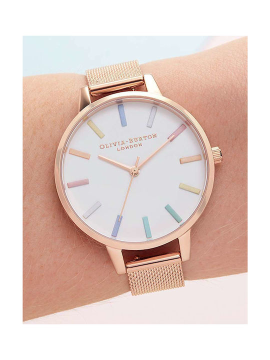 Olivia Burton Rainbow Γυναικείο Ρολόι Μπαταρίας με Ροζ Χρυσό Μεταλλικό Μπρασελέ