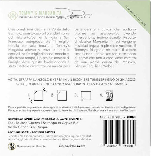 Nio coctails Tommys Margarita Cocktail 100ml