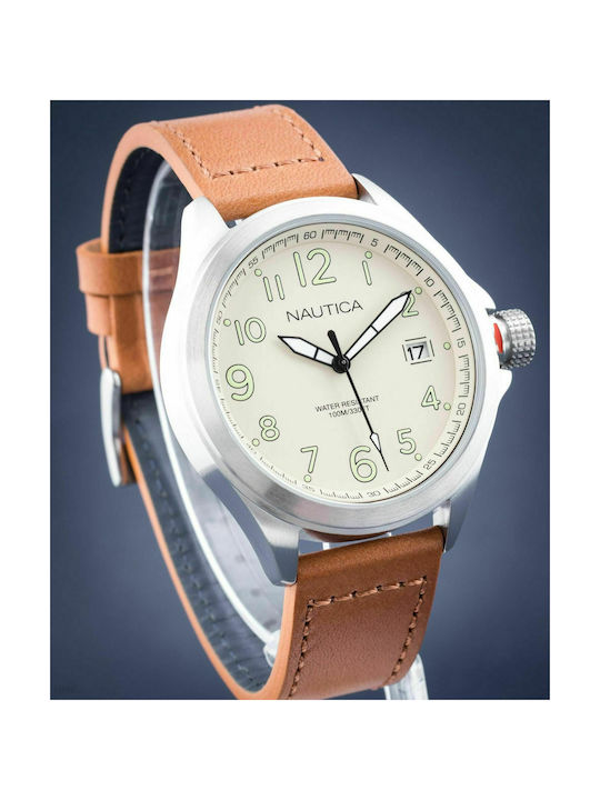 Nautica Glen Park Watch Battery with Brown Leather Strap