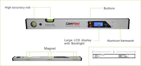 GemRed Three Buttons Digital Level Spirit Level Aluminum Electronic Magnetic 80cm with 2 Eyes