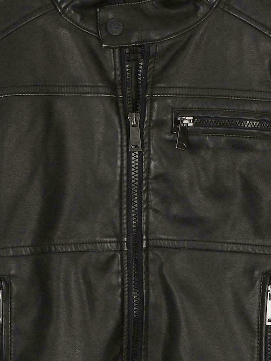 Kids Leather Short Black Coat