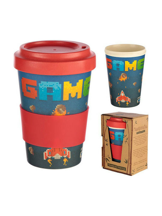 Puckator Game Over Κούπα Μπαμπού με Καπάκι Κόκκινη 400ml
