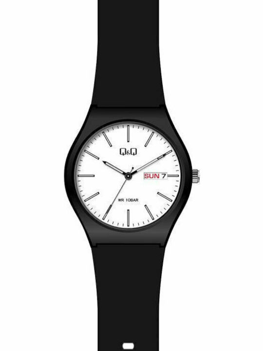 Q&Q Ανδρικό Ρολόι 38mm Μπαταρίας με Μαύρο Καουτσούκ Λουράκι