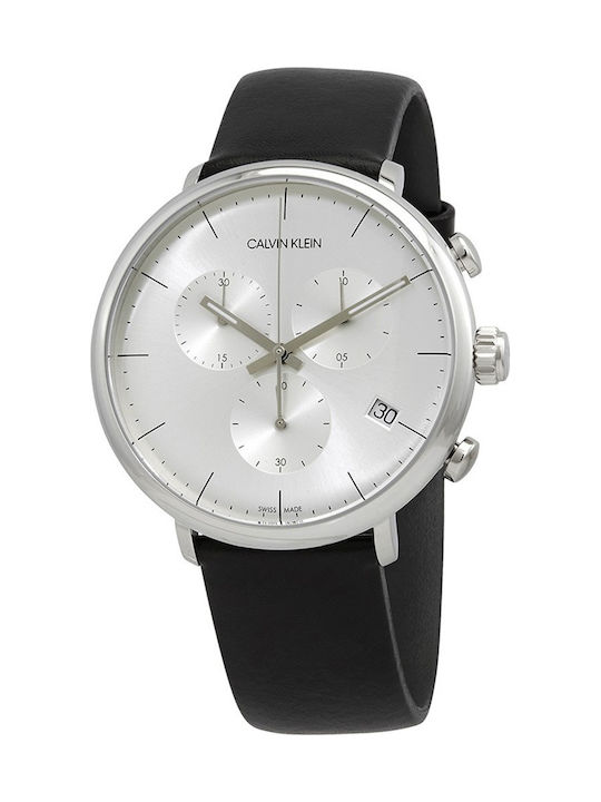 Calvin Klein Watch Chronograph Battery with Black Leather Strap