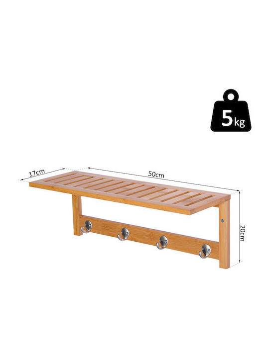 HomCom Κρεμάστρα Τοίχου 5 Θέσεων Καφέ 50x17x20cm
