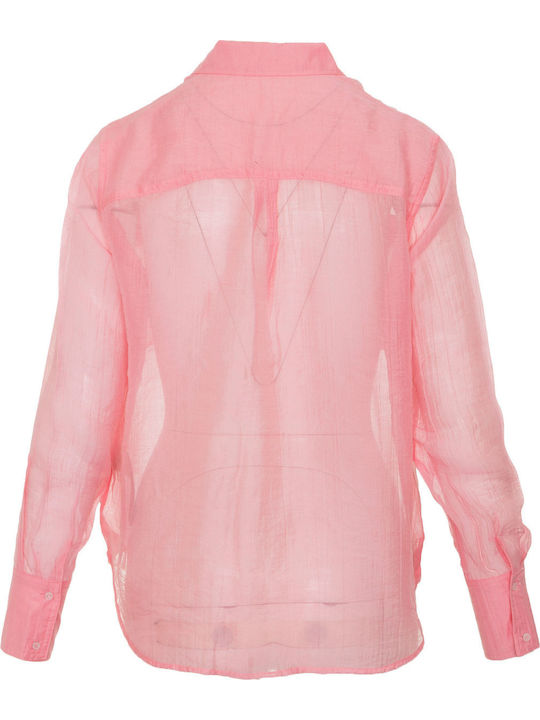 Langärmelig Damen Hemd Rosa Monochrom