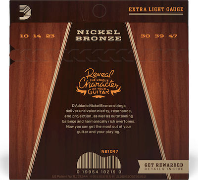 Daddario Set of Bronze Strings for Acoustic Guitar Nickel 10 - 47"