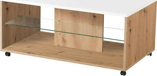 Masa Centrală Rectangulară Bert Din Lemn Cu Roți Artisan Oak-Lac Alb M101xL60xÎ45cm