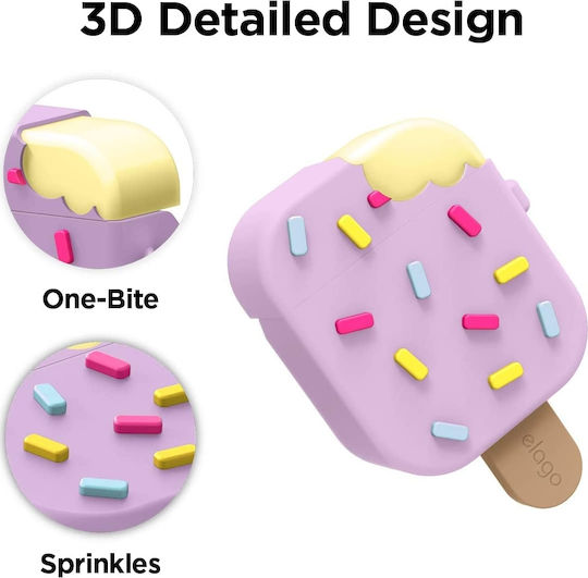 Elago Ice Cream Θήκη Σιλικόνης με Γάντζο σε Μωβ χρώμα για Apple AirPods 1/2