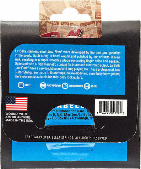 La Bella Jazz Flats Set of Stainless Steel Electric Guitar Strings 12 - 52 Custom Medium