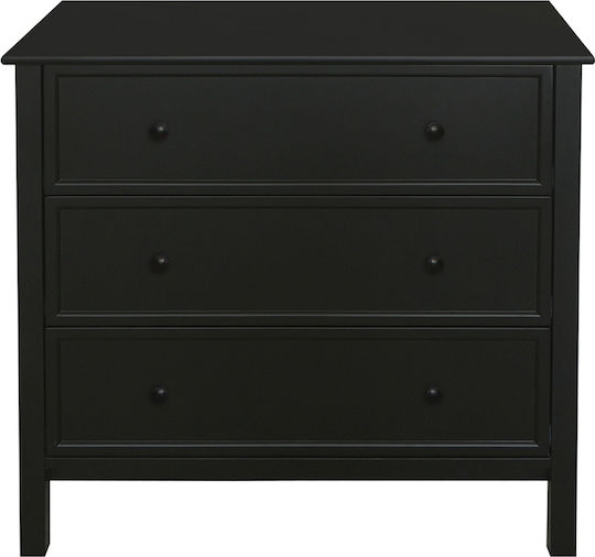 Bedroom Chest of Drawers Wooden Country with 3 Drawers Black 80x40x77cm