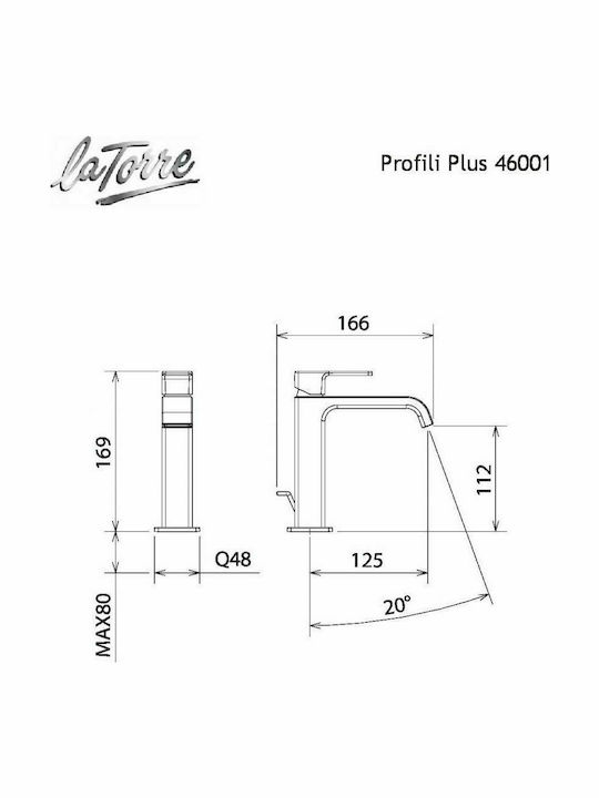 La Torre Profili Plus Αναμεικτική Μπαταρία Νιπτήρα Ψηλή Ασημί