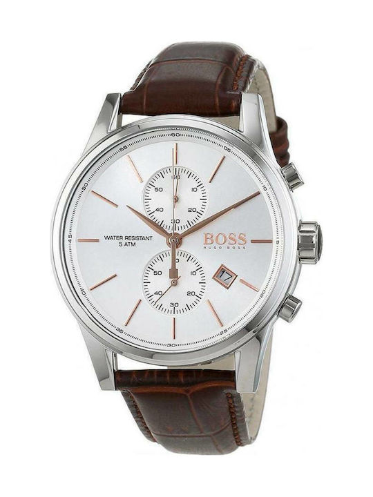Boss Jet Ανδρικό Ρολόι 41mm Χρονογράφος Μπαταρίας με Καφέ Δερμάτινο Λουράκι