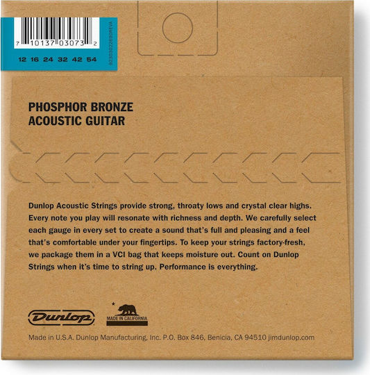 Dunlop Set of Phosphor Bronze Strings for Acoustic Guitar Phosphor Bronze Acoustic 12 - 54"