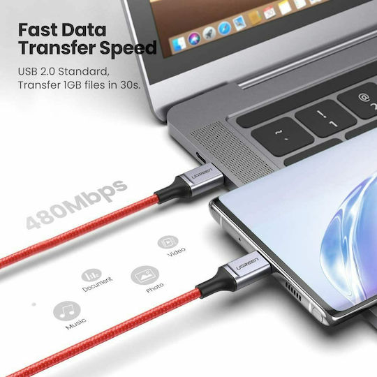 Ugreen Cablu USB 3.0 Braided USB-C Tată - USB-C Roșu 1m 60186