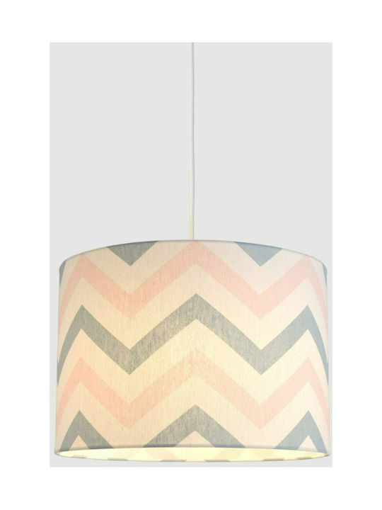 Veis Hesperis Chevron Single Bulb Kids Lighting Pendant of Fabric 60W with Drive Size E27 Petrol Pink 35x24cm