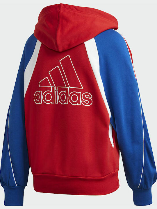 Colorblock Women's Sweatshirt Jacket Hooded Scarlet Red