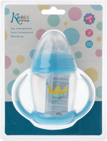 Kiokids Παιδικό Ποτηράκι με Λαβές και Καλαμάκι "Step 2" από Πλαστικό Μπλε 270ml για 12m+