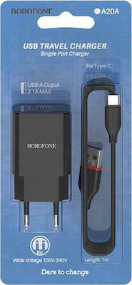 Borofone Ladegerät mit USB-A Anschluss und Kabel USB-C Schwarzs (BA20A)