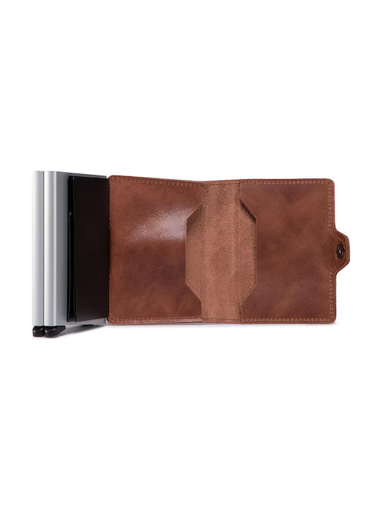 Twinwallet Vintage Leather Men's Wallet Cards with RFID and Slide Mechanism Tabac Brown