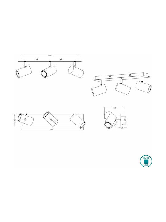 Trio Lighting Marley Τριπλό Σποτ με Ντουί GU10 σε Ασημί Χρώμα