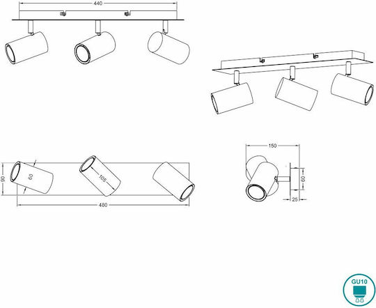 Trio Lighting Marley Τριπλό Σποτ με Ντουί GU10 σε Ασημί Χρώμα