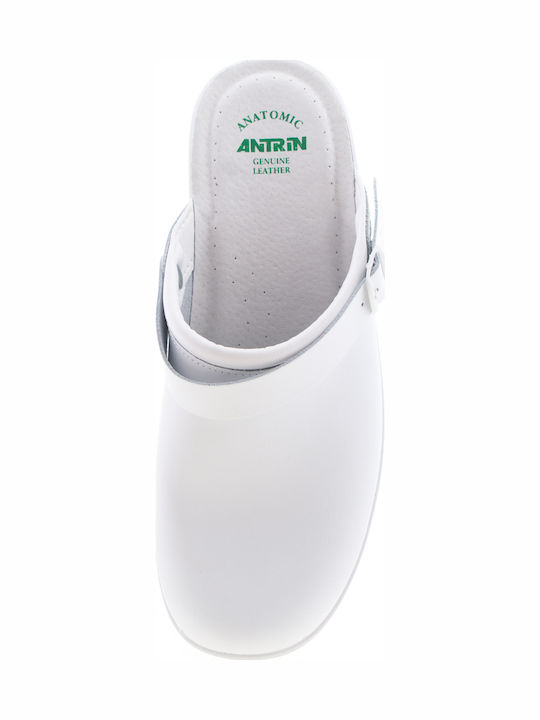 Antrin Herren Leder Anatomisch Clogs Weiß