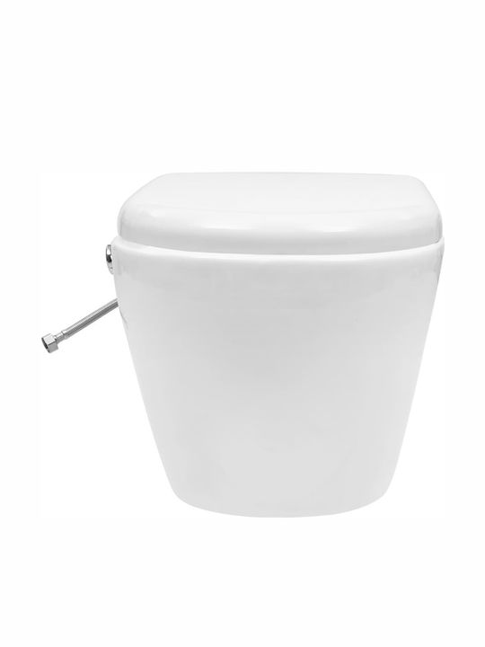 vidaXL Wall-Mounted Toilet Rimless with Cover with Bidet White