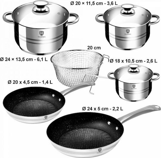 HomeVero Set de vase de gătit din oțel inoxidabil argintii 10 piese HomeVero Set de vase de gătit din oțel inoxidabil argintii 10 piese