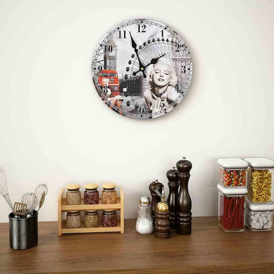 vidaXL Vintage Marilyn Monroe Ρολόι Τοίχου Πλαστικό Γκρι Ø30cm