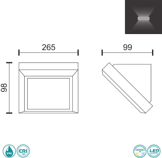 Spot Light Wandmontierte Außen-Deckenleuchte LED IP65 12W mit Natürliches Weiß Licht 26.5x9.9x9.8εκ.