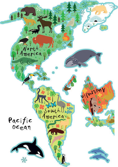 Ango Kids Vinyl Wall Sticker World Map XL 140x90cm 18pcs