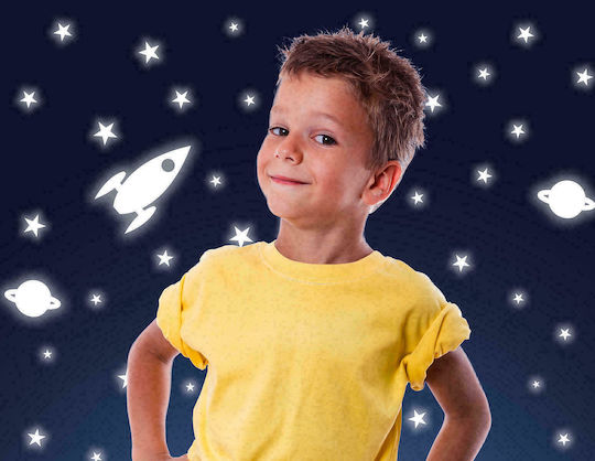 Ango Kids Vinyl Glow-in-the-Dark Wall Sticker Rocket & Stars 51pcs